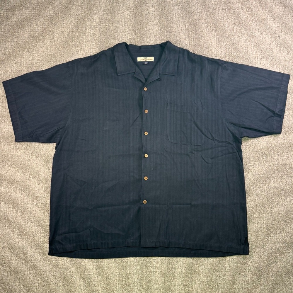 Tommy Bahama 100% Silk Black Button Front Shirt XXL Relaxed‎ Fit Island Casual